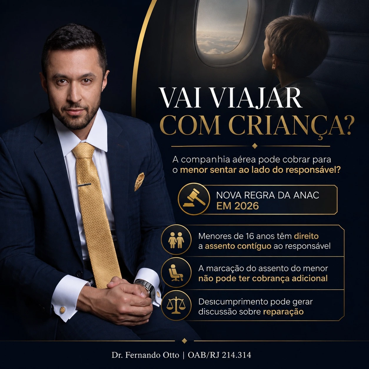 vai-viajar-com-crianca Advogado Fernando Otto em publicação sobre nova regra da ANAC para assentos de menores de 16 anos em viagens aéreas.